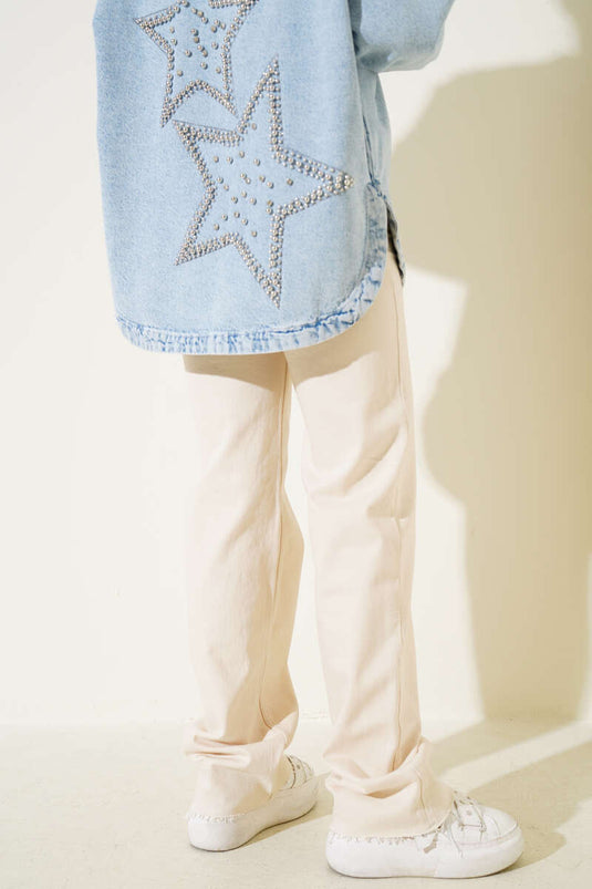 Tasseled Palazzo Jeans Trousers Stone