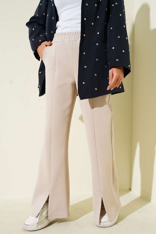 Beige Scuba-Hose Mit Schlitzsaum