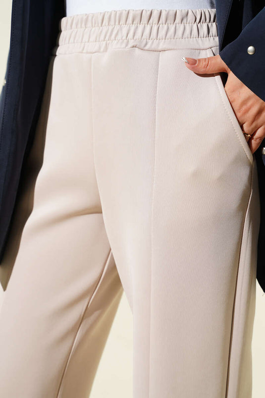Beige Scuba-Hose Mit Schlitzsaum