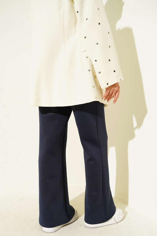 Pantaloni Scuba Con Orlo A Spacco Blu Navy