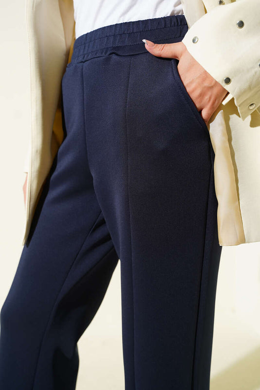 Pantaloni Scuba Con Orlo A Spacco Blu Navy