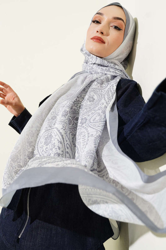 Paisley Floral Pattern Scarf Grey