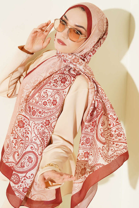 Paisley Çiçek Desen Şal Kiremit