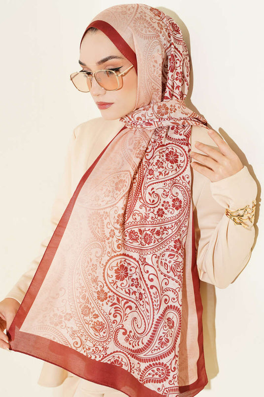 Paisley Çiçek Desen Şal Kiremit