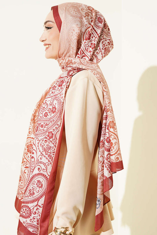 Paisley Çiçek Desen Şal Kiremit