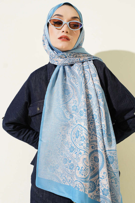 Écharpe à motif floral cachemire, bleu clair