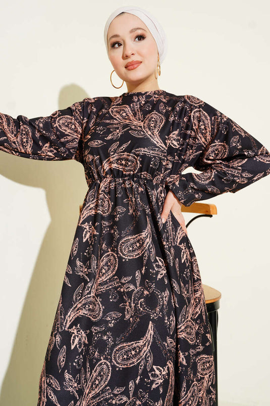 Robe à taille élastique à motif cachemire noire