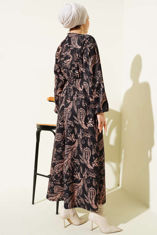 Robe à taille élastique à motif cachemire noire