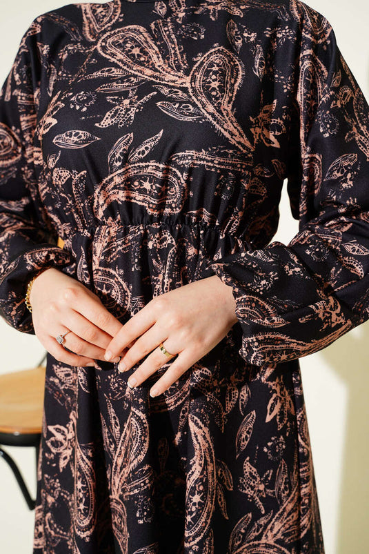 Robe à taille élastique à motif cachemire noire