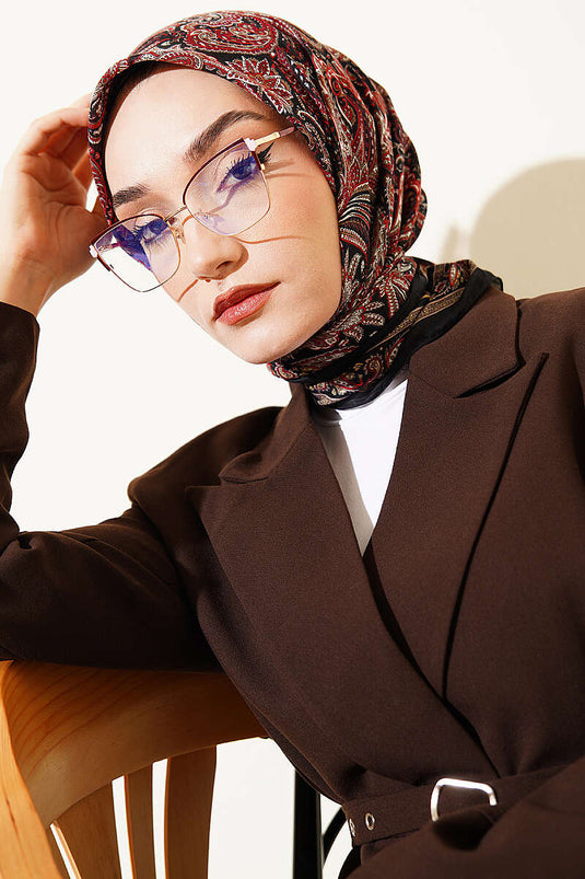 وشاح إسكارلت أناقة بنقشة بيزلي أسود وأحمر