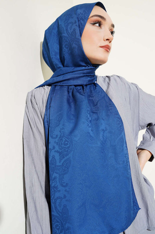 Châle jacquard à motif cachemire bleu