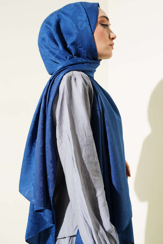 Châle jacquard à motif cachemire bleu