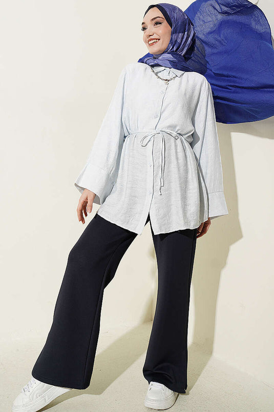 Paisley-Muster Hemd mit Kordelgürtel in Eisblau