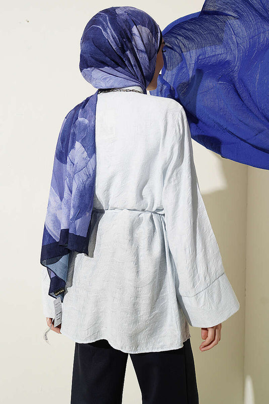 Paisley-Muster Hemd mit Kordelgürtel in Eisblau