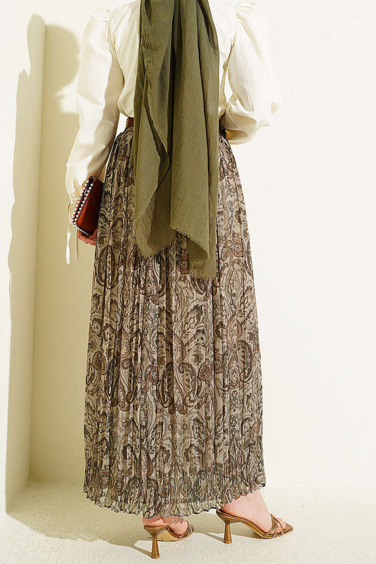 Gonna in tulle beige con cintura e motivo paisley