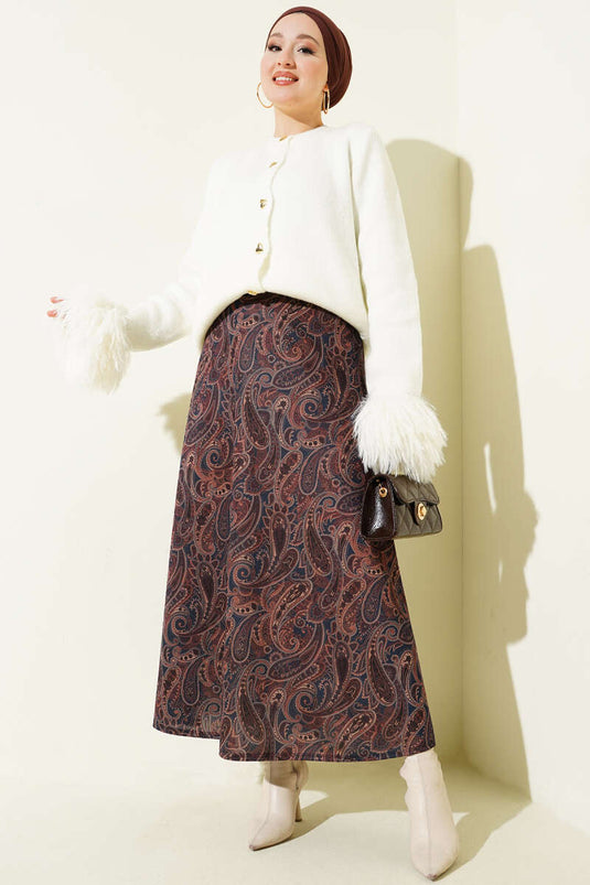 Gonna a campana con motivo Paisley blu scuro