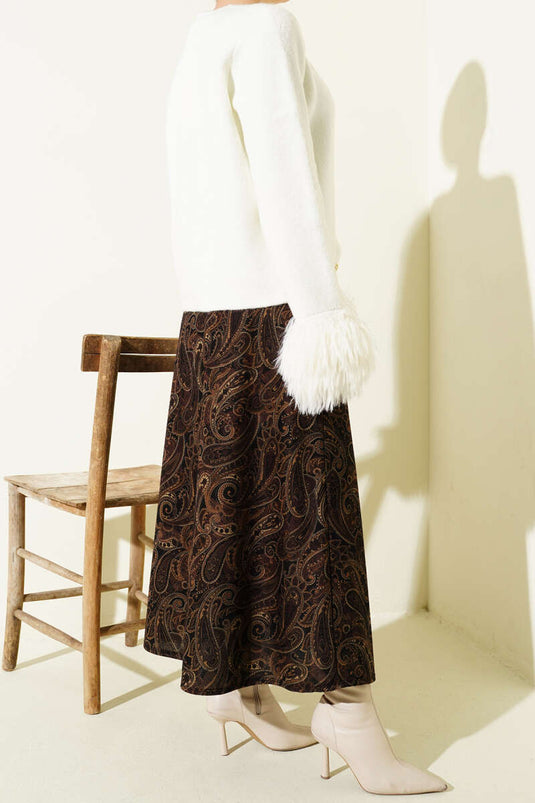 Paisley Desenli Kloş Etek Siyah