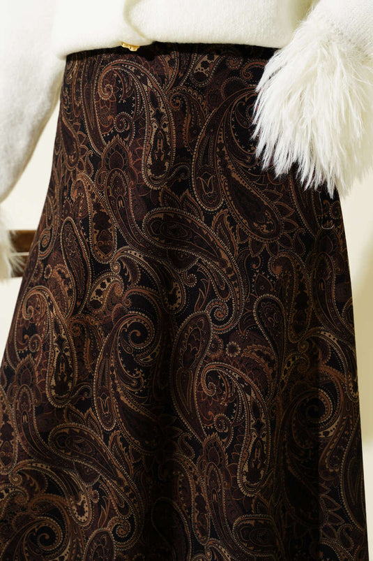 Paisley Desenli Kloş Etek Siyah