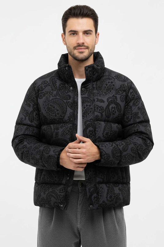 Giacca imbottita da uomo con motivo Paisley Nero