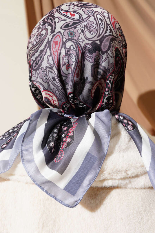 وشاح من القطن الناعم بنقشة بيزلي باللون الرمادي