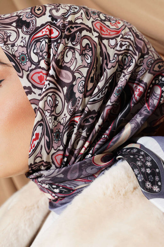 وشاح من القطن الناعم بنقشة بيزلي باللون الرمادي