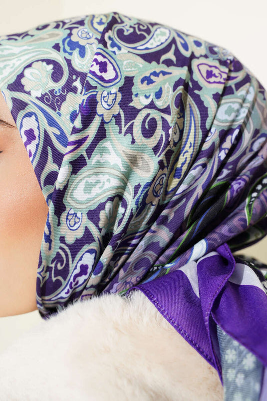 Paisley Patterned Soft Cotton Scarf Purple