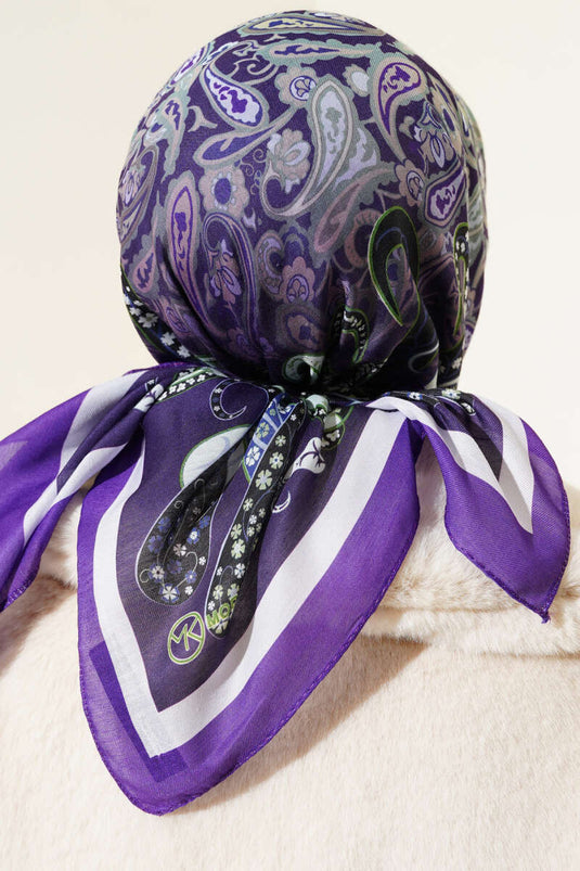 Paisley Patterned Soft Cotton Scarf Purple