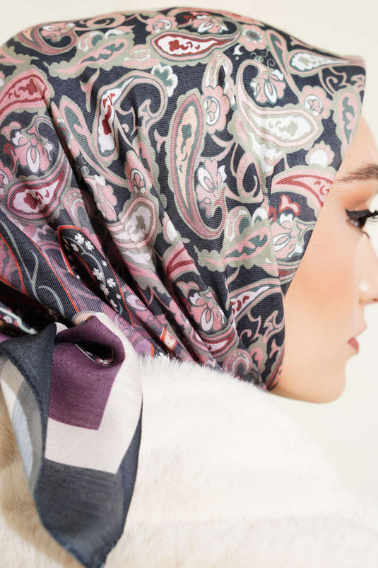 Paisley Patterned Soft Cotton Scarf Purple