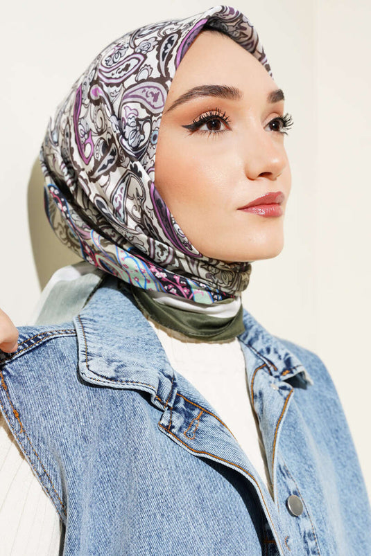 Paisley Patterned Soft Cotton Scarf Olive