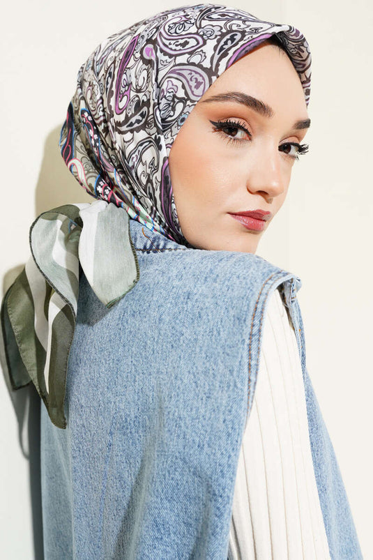 Paisley Patterned Soft Cotton Scarf Olive