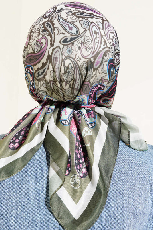 Paisley Patterned Soft Cotton Scarf Olive