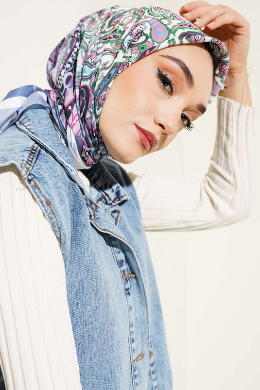 وشاح من القطن الناعم بنقشة بيزلي، أزرق ناعم