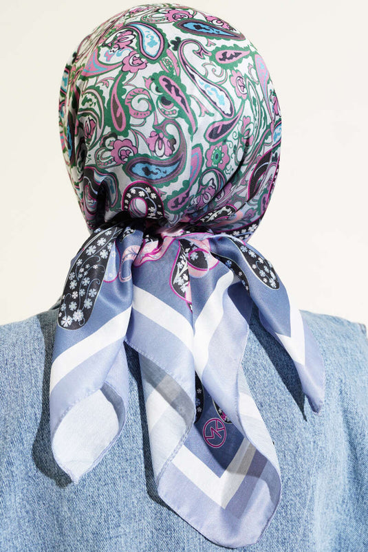 وشاح من القطن الناعم بنقشة بيزلي، أزرق ناعم