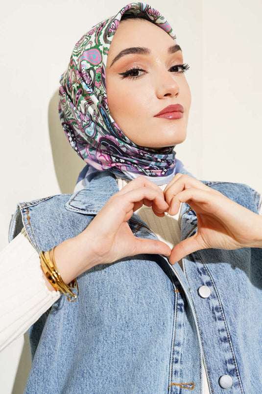 وشاح من القطن الناعم بنقشة بيزلي، أزرق ناعم