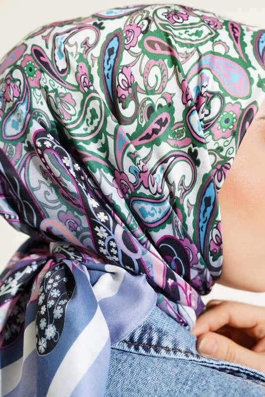 وشاح من القطن الناعم بنقشة بيزلي، أزرق ناعم