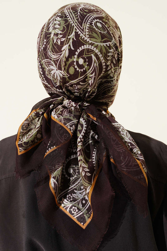 Paisley Flamu Cotton Scarf Brown