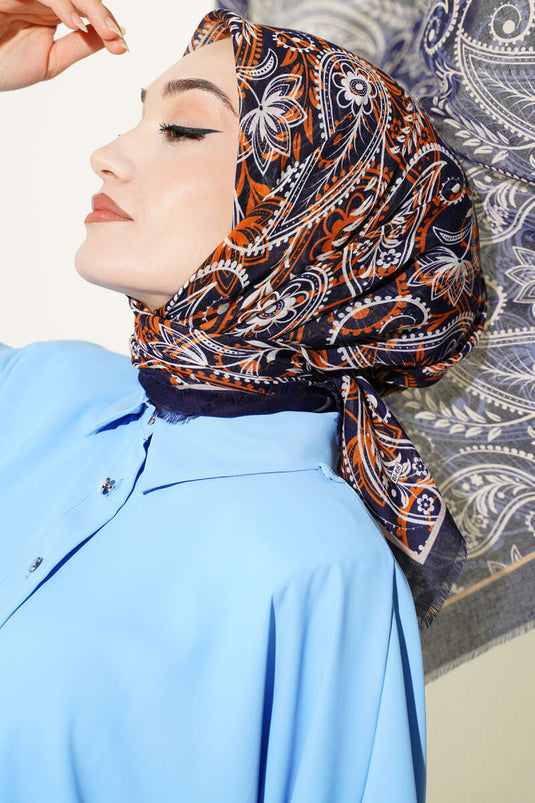 Paisley Flamu Cotton Scarf Navy Blue