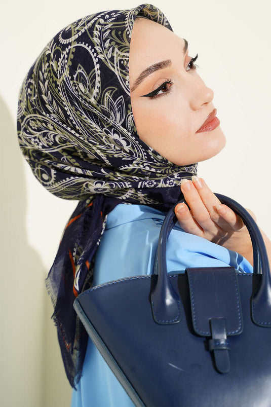 Paisley Flamu Cotton Scarf Navy Green