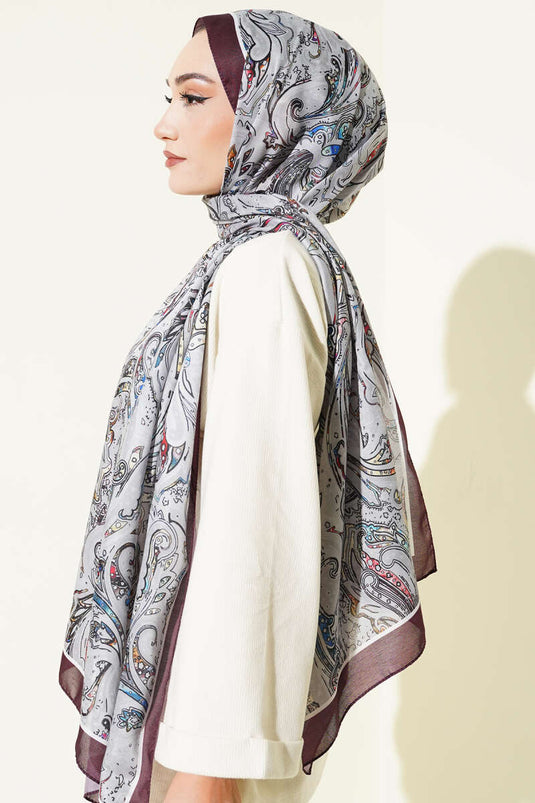 Paisley İşlemeli Soft Şal Acı Kahve