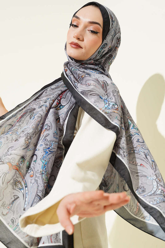 Paisley İşlemeli Soft Şal Füme