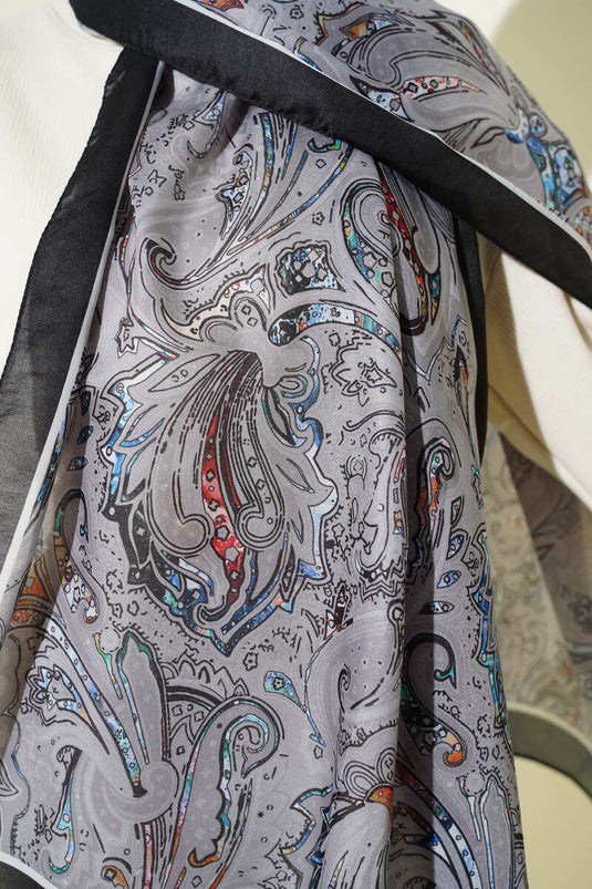 Paisley İşlemeli Soft Şal Füme