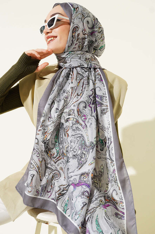 Paisley İşlemeli Soft Şal Gri