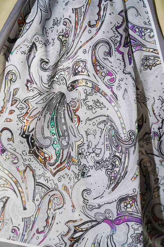 Paisley İşlemeli Soft Şal Gri