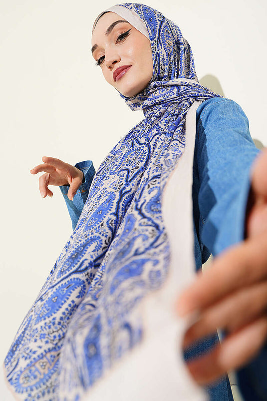 Paisley Kraş Modal Şal Bej Saks