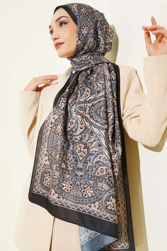 وشاح ناعم بنقشة بيزلي أسود بيج