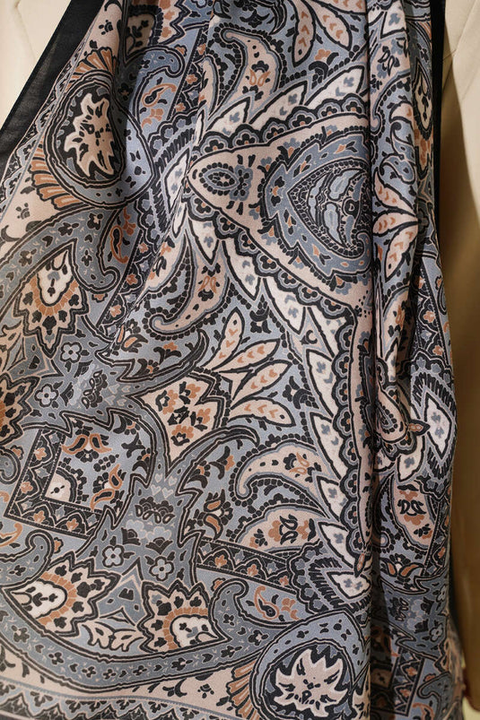 Châle doux à motif cachemire noir beige