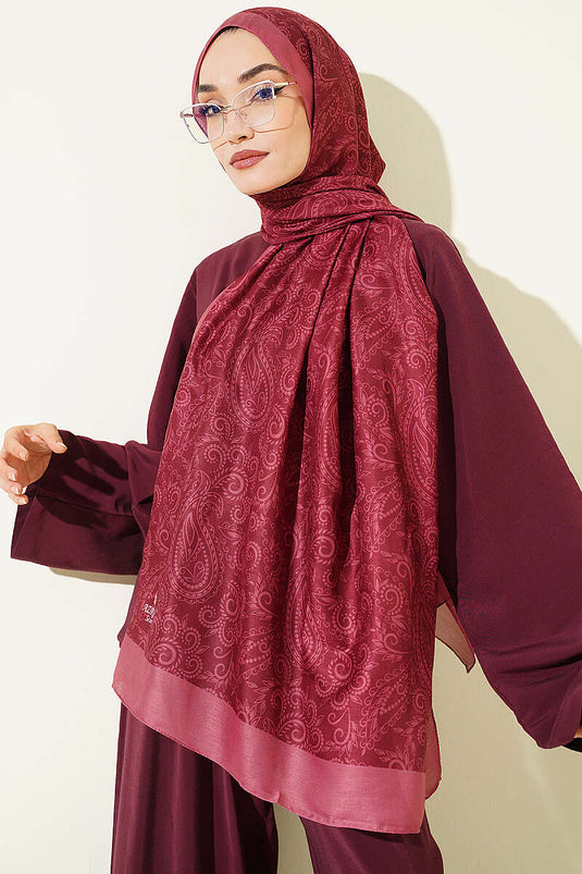 Paisley Motifli Soft Şal Gül Kurusu