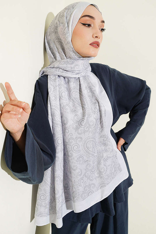 Paisley Motifli Soft Şal Gümüş
