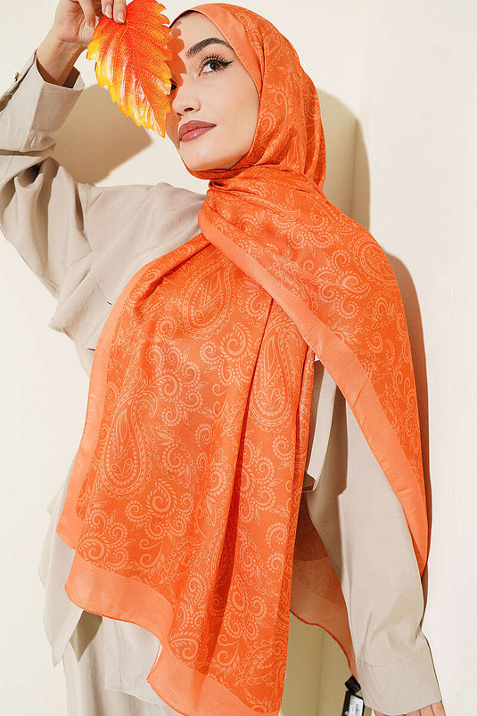 Paisley Motifli Soft Şal Oranj