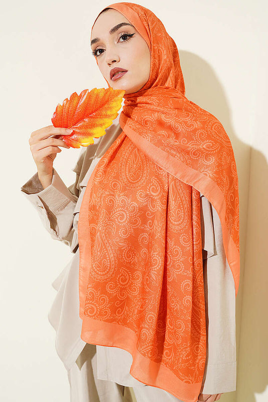 Paisley Motifli Soft Şal Oranj
